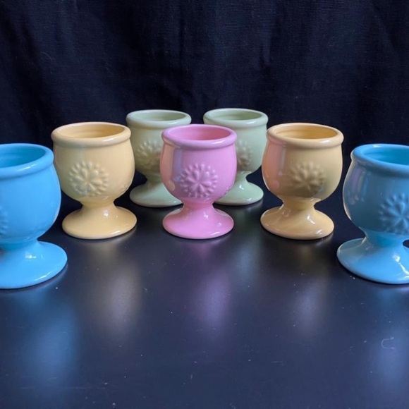 Double Nice Co. Egg Cups Embossed Design Pastel Blue Pink Green Yellow Lot of 7 - Picture 2 of 4
